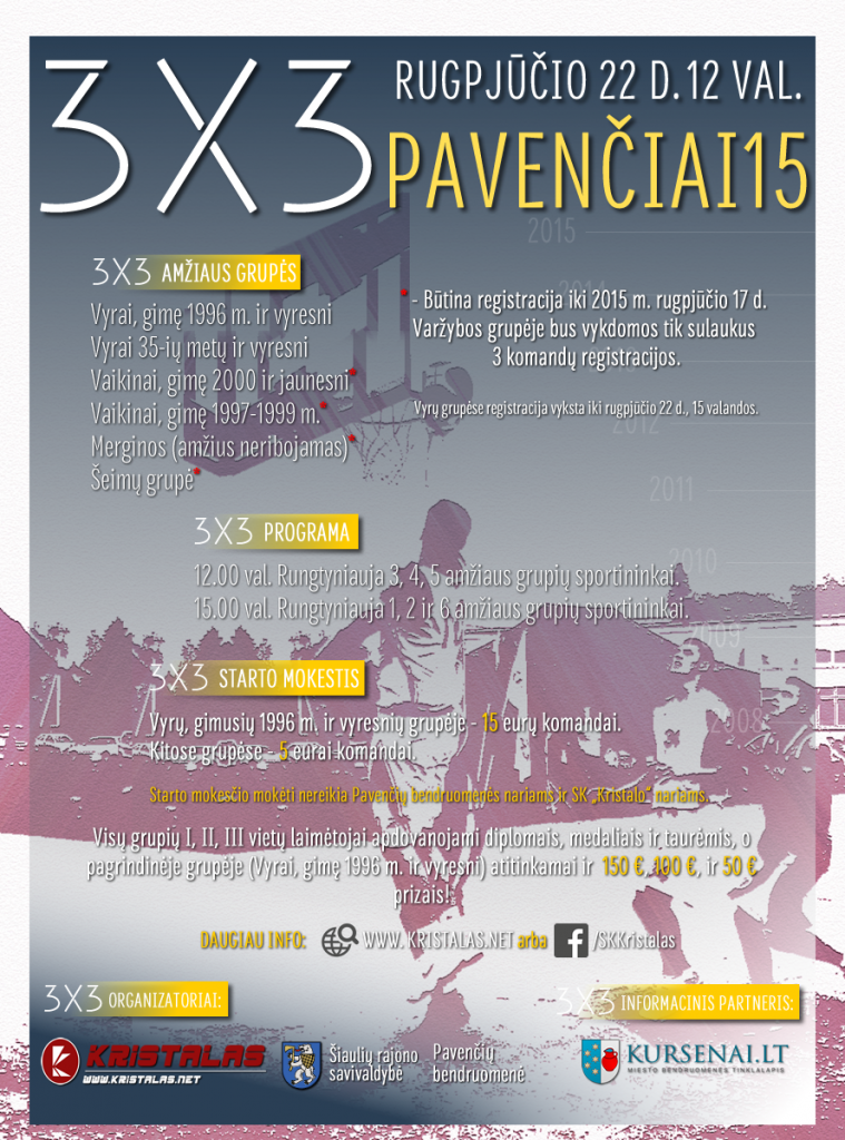 Tradicinis 3x3 krepšinio turnyras „Pavenčiai ‘15“ pasitinka su naujovėmis!